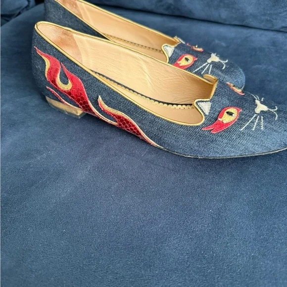 Charlotte Olympia Red and Black Flame Flats - Picture 3 of 4